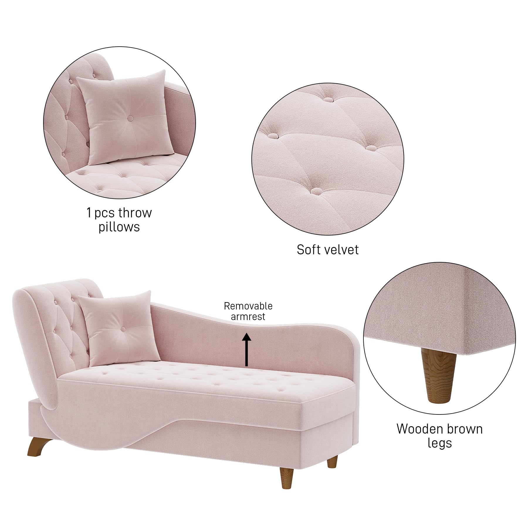 3 in 1 Velvet Chaise Lounge Chair with Storage - Adjustable Armrest Recliner, Sleeper Sofa Bed with Pillow - Pink Futon for Living Room & Bedroom - Perfect for Reading, Napping & Small Space Living