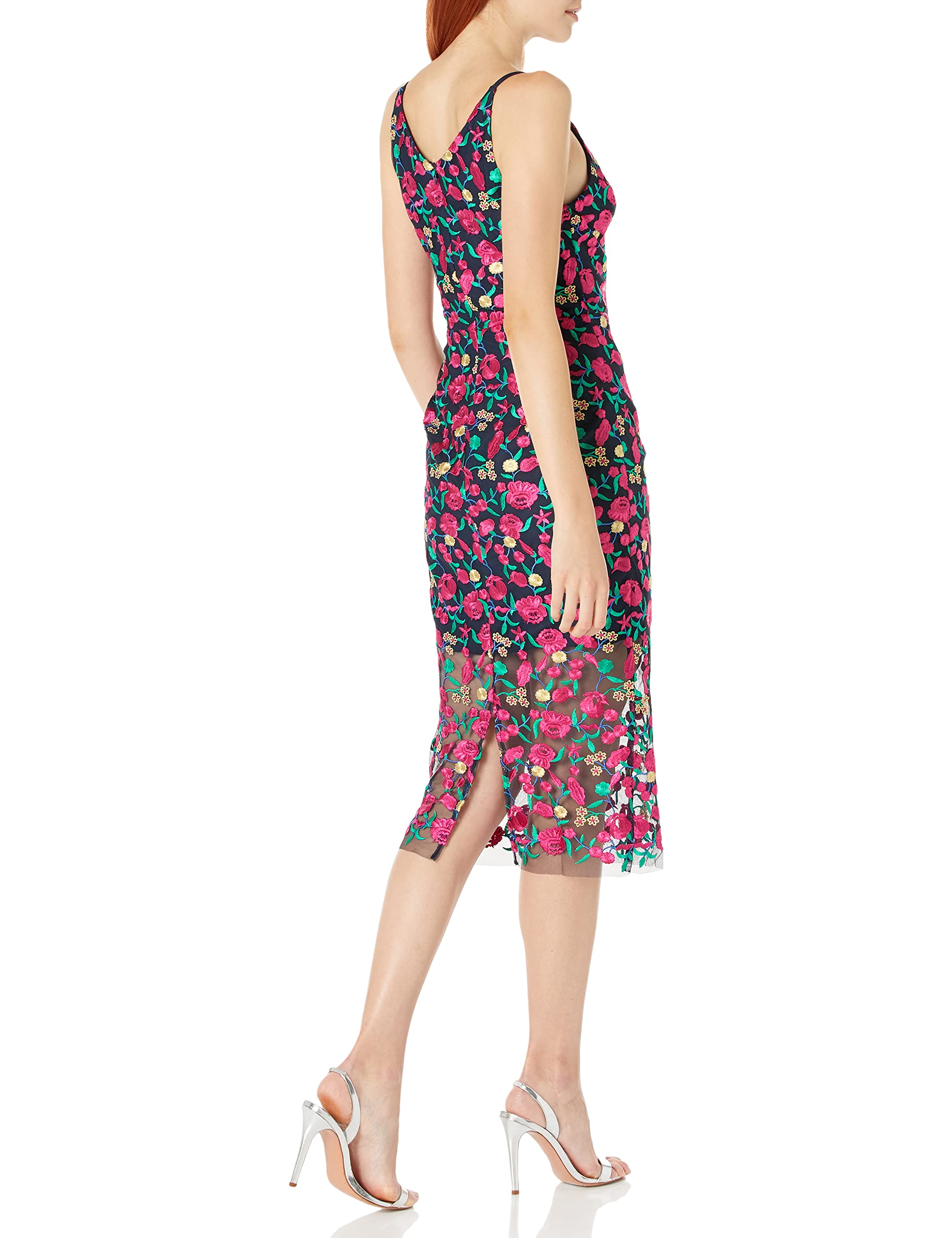 Dress the Population Women's Aurora Sleeveless Plunge Neck Bodycon Midi Dress - Sexy Formal Cocktail Party & Evening Gown for Weddings, Date Nights & Special Occasions