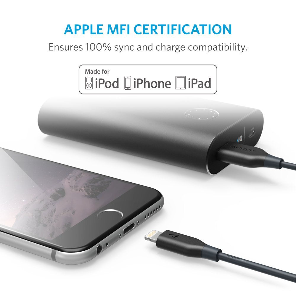 Anker PowerLine Lightning Cable (6ft) - MFi Certified Charging Cord for iPhone, iPad - Fast Charging & Durable - Space Gray - Perfect for Home, Office & Travel