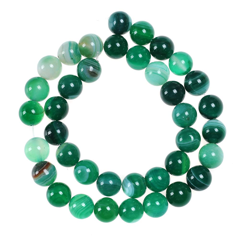 8mm Green Stripe Agate Natural Stone Beads - Round Loose Gemstone Beads for Jewelry Making DIY, Crystal Energy Healing Stones (1 Strand 15