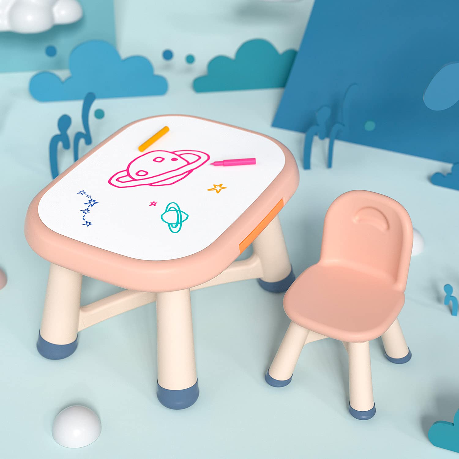 Kids Table and Chair Set - Light Pink Small Dining & Activity Table for Children | Perfect for Bedroom, Living Room, Yard & Picnic | Toddler Play Table, Learning Desk & Tea Party Furniture
