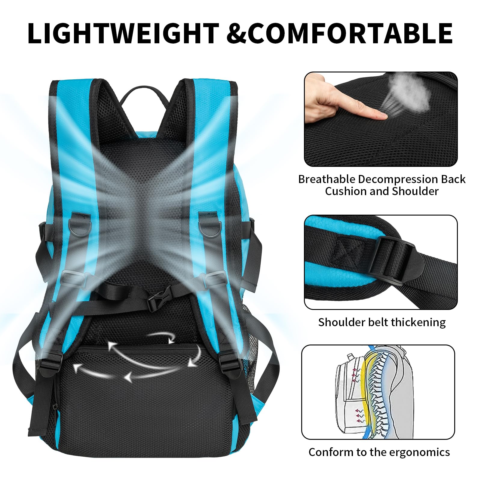 GRIO 40L Lightweight Hiking Backpack for Men & Women - Waterproof Travel Daypack for Outdoor Camping, Trekking, Mountaineering & Sports - Compact Foldable Backpack for Daily Use & Adventure Activities