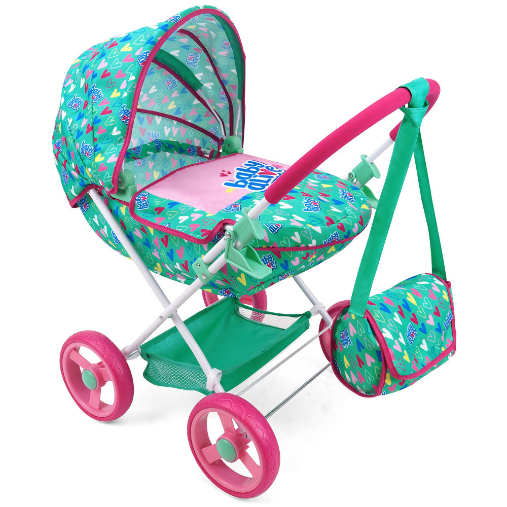 Baby Alive Deluxe Doll Pram Playset with Heart Design - Multi-Color Stroller for Toddlers & Kids | Perfect for Pretend Play, Outdoor Walks & Role-Playing Games