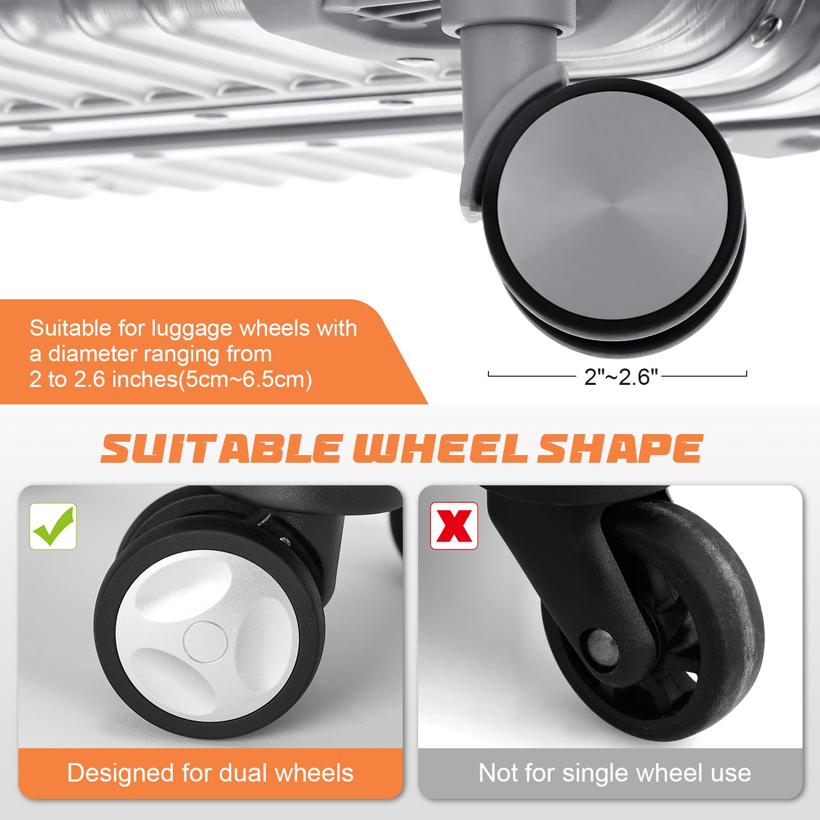 8-Pack Silicone Luggage Wheel Covers - Durable 2-2.6 Inch Spinner Wheel Protectors for Suitcases, Anti-Noise & Wear-Resistant Travel Accessories, Fits Office Chair Casters Too (Gray) - Perfect for Smooth Airport Travel & Quiet Office Mobility
