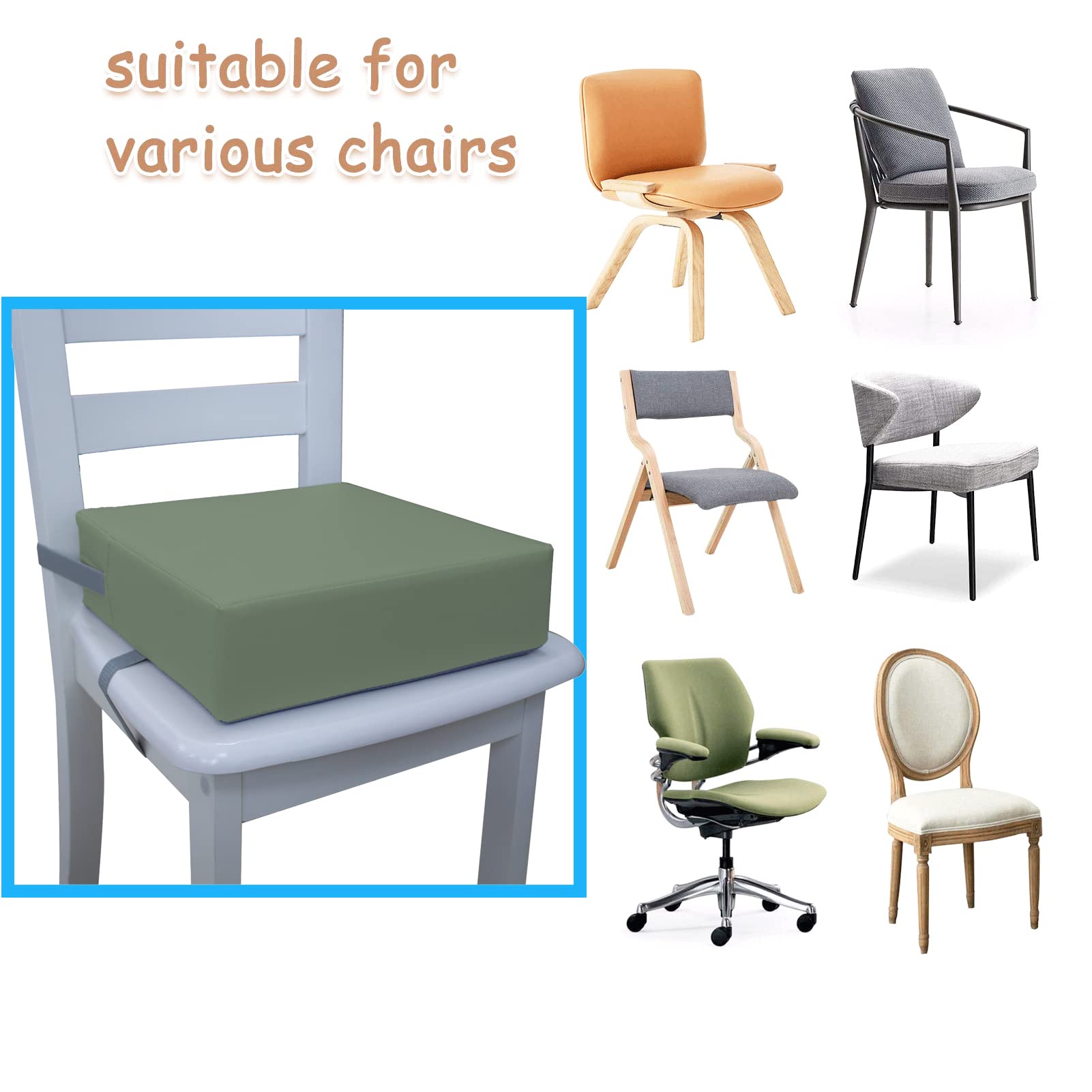 Toddler Booster Seat for Dining Table - 2 Elastic Seat Belts, Soft PU Leather, Waterproof & Wrinkle-Resistant - Detachable Non-Slip Base - Green - Perfect for Home, Restaurant & Travel Use
