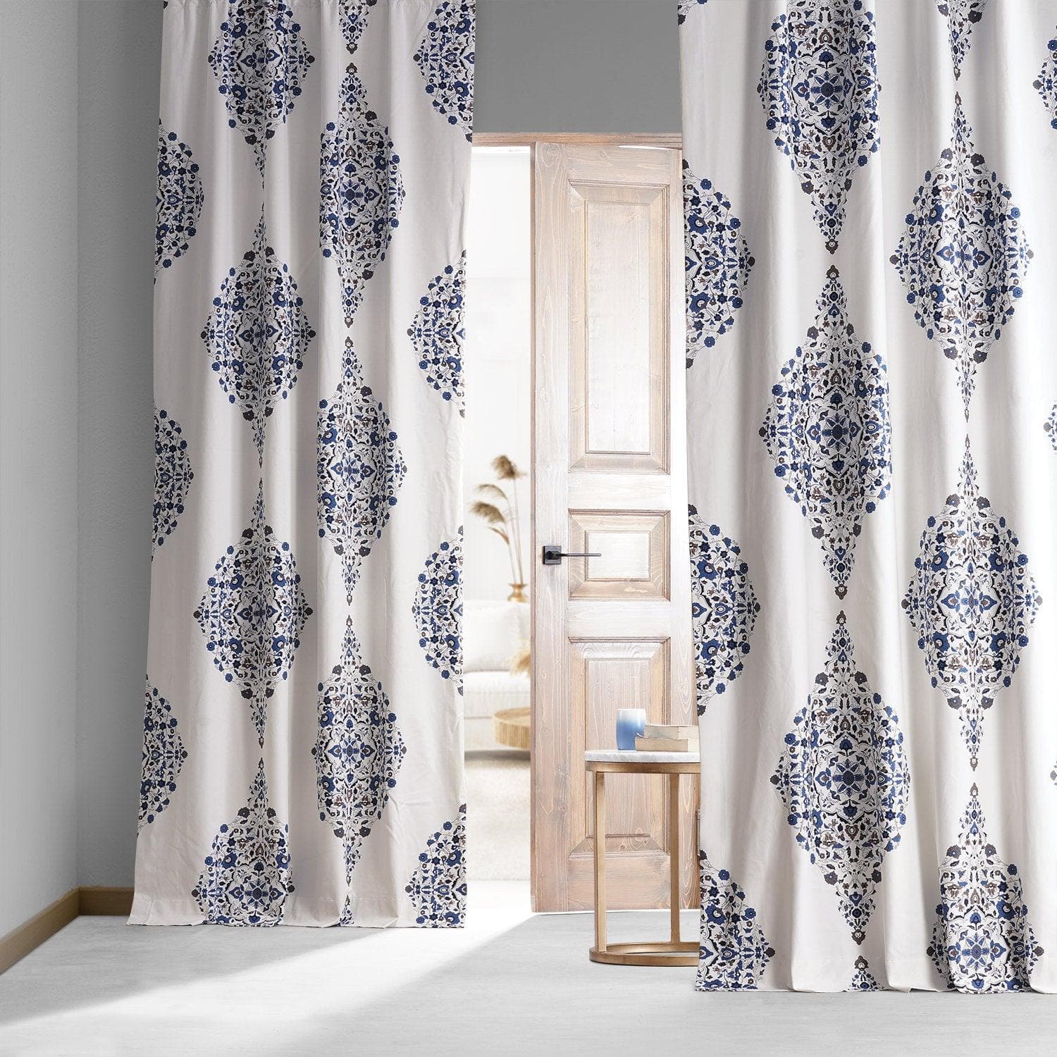Premium Kerala Blue Emblem Printed Cotton Blackout Curtains for Bedroom & Hotel - Noise Reducing, Thermal Insulated Window Drapes for Home Decor and Light Blocking