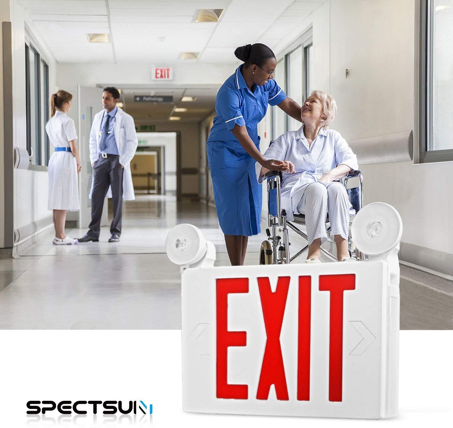 SPECTSUN 12 Pack Red LED Emergency Exit Lights with Battery Backup, 120-277V UL 924 Certified - 2 LED Combo Exit Sign for Home & Commercial Power Failure - Ideal for Offices, Warehouses & Emergency Exits