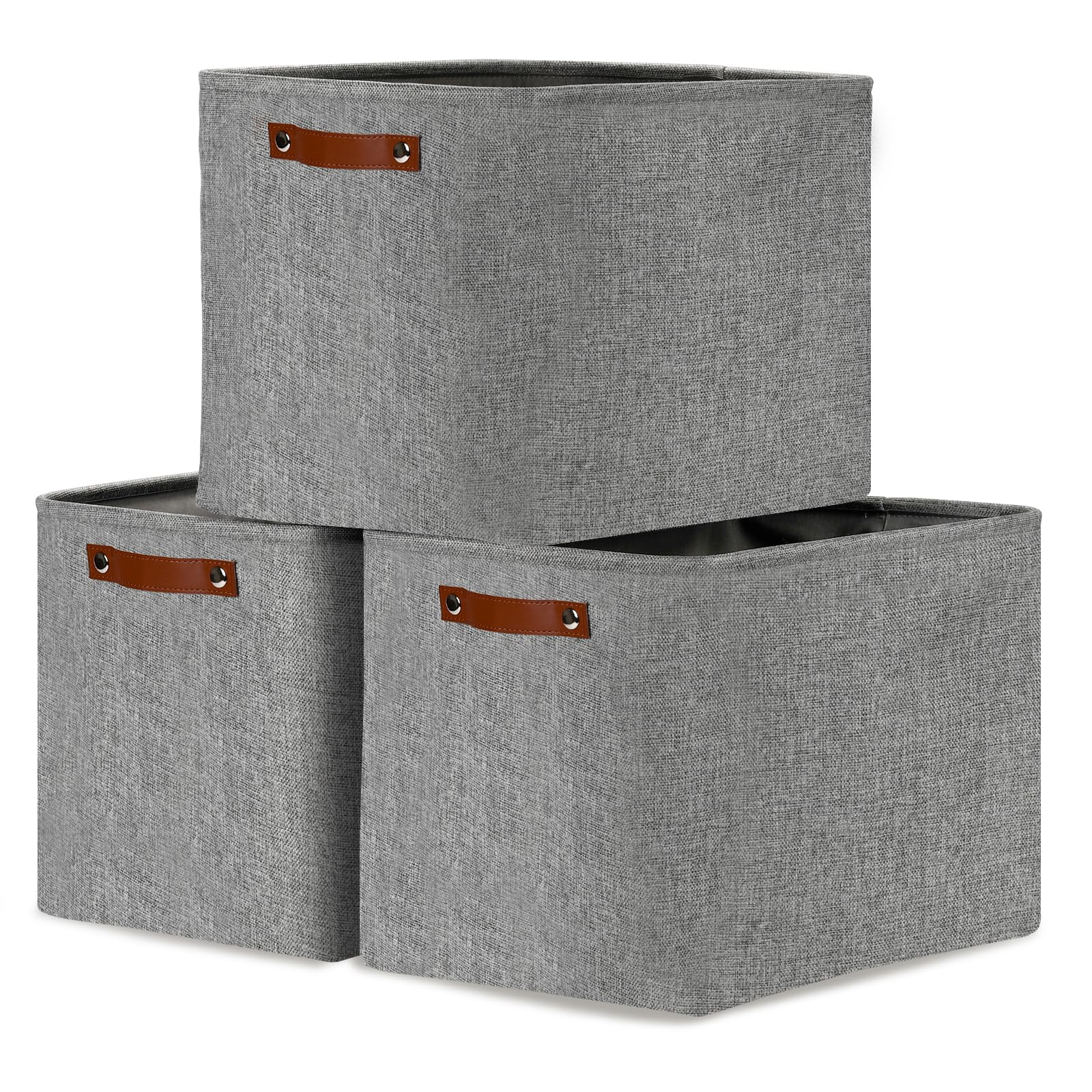 DULLEMELO 3-Pack Foldable Storage Baskets - Large Fabric Bins for Clothes, Toys & Nursery Organization (Gray) - Perfect for Shelves & Closets