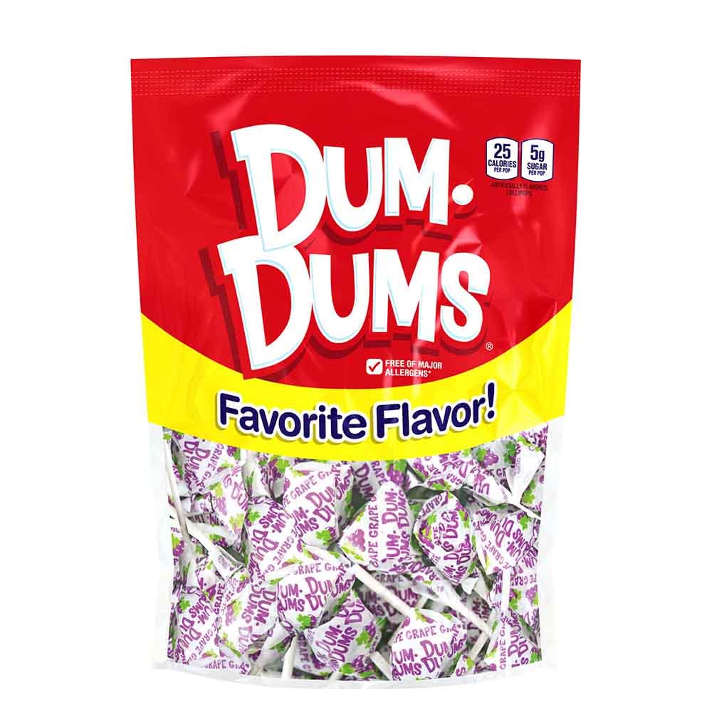 Dum Dums Grape Lollipops Bulk Bag - 50 Individually Wrapped Gourmet Suckers, Single Flavor Candy for Parties, Halloween Treats & Office Snacks