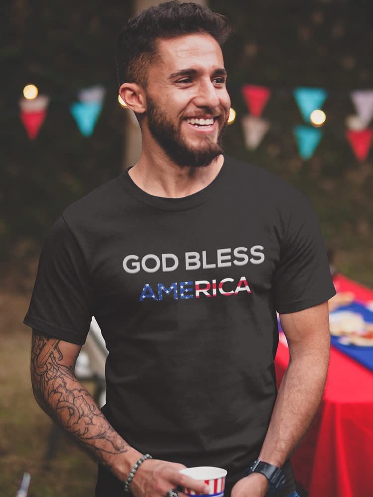 God Bless America USA Flag Patriotic Graphic Men's T-Shirt - Comfortable Cotton Tee for 4th of July, Veterans Day & Patriotic Events