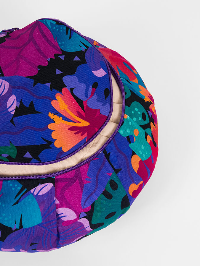 Organic Cotton Buckwheat Meditation Cushion - Round Floral Zafu Pillow for Yoga, Meditation & Home Decor | Eco-Friendly Yoga Studio Accessory