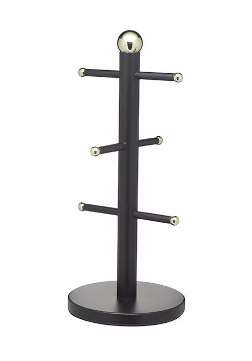 Premium Stainless Steel Mug Tree with Matt Black & Brass Finish - Stylish Coffee Cup Holder for Kitchen, Office, or Dining Room Decor