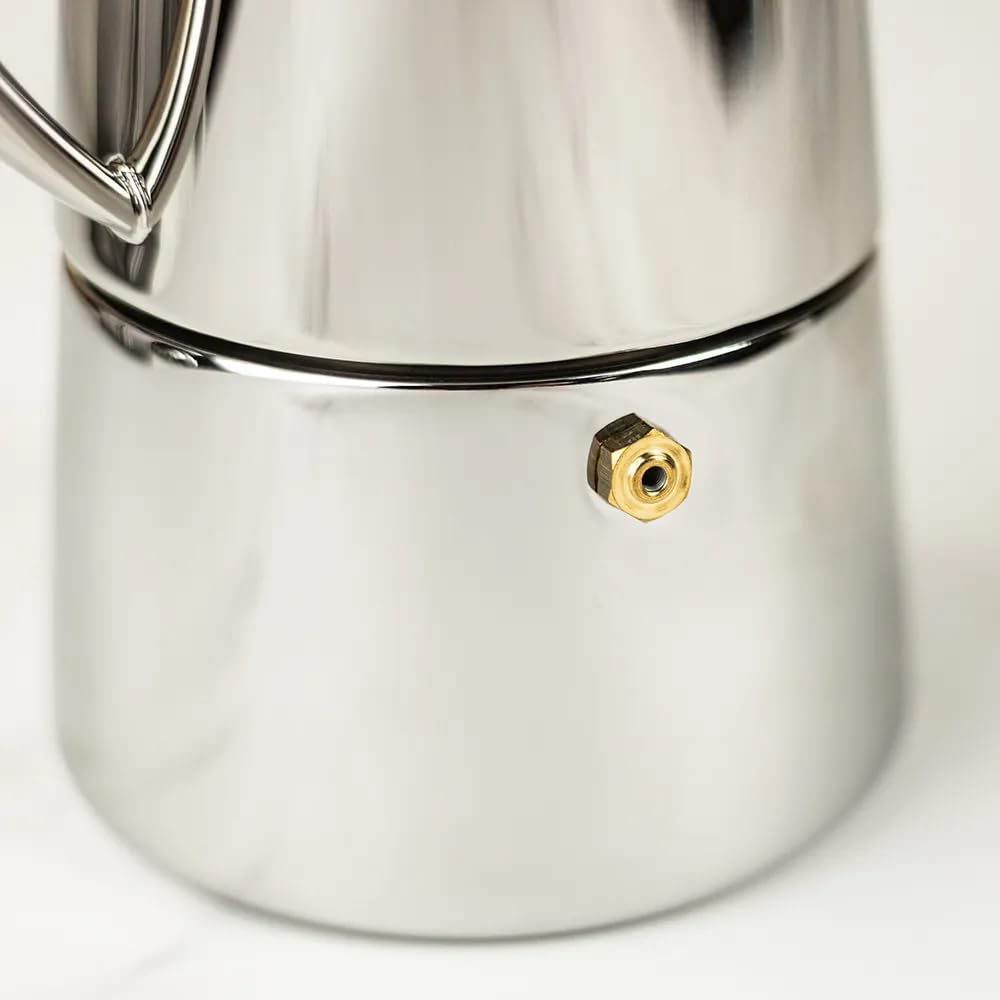 Cuisinox Roma 6-Cup Stainless Steel Stovetop Moka Pot - Italian Espresso Maker for Home & Office - Perfect for Brewing Rich Coffee on Gas, Electric & Induction Stoves