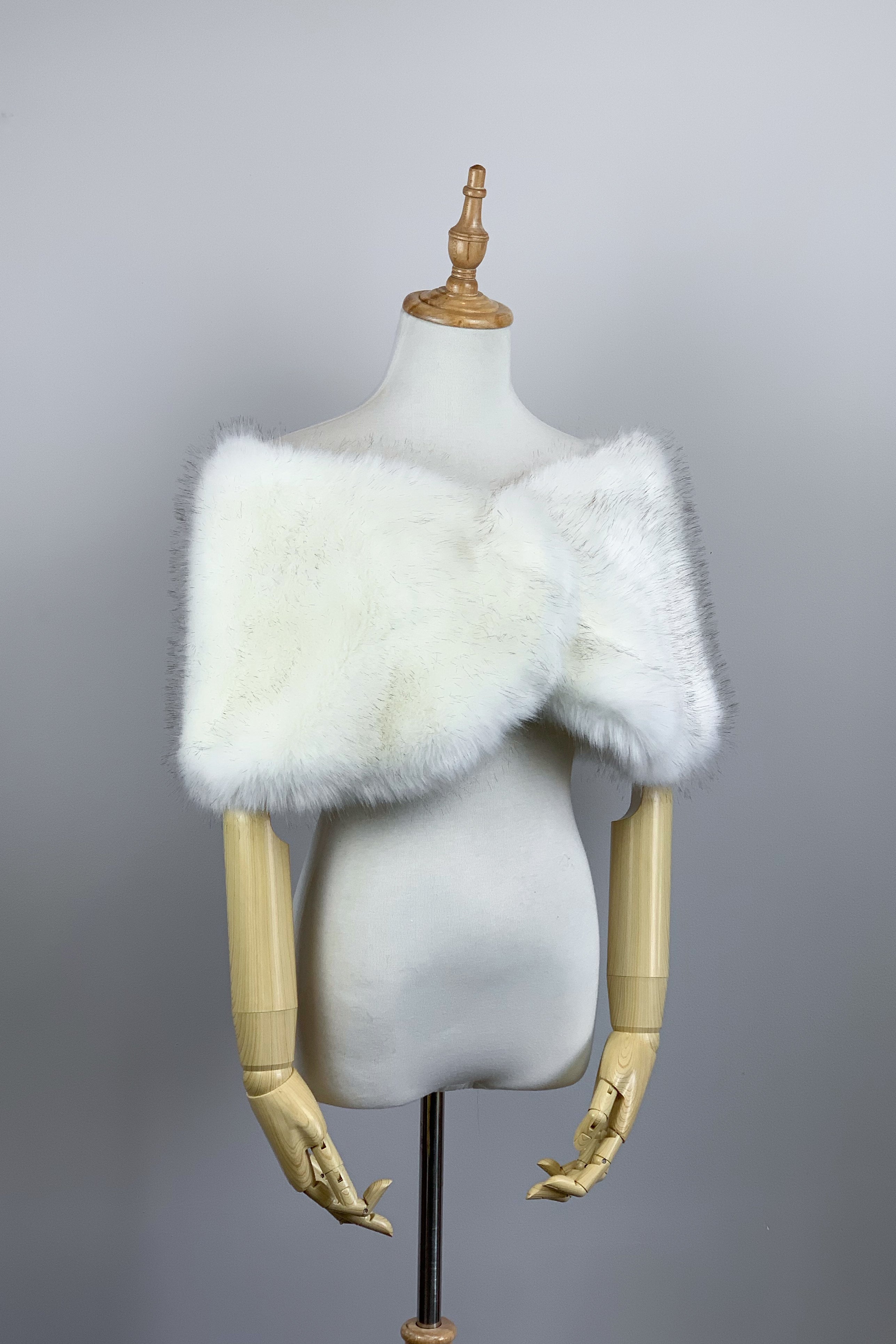Ivory and Black Fur Wrap Shawl - Elegant Winter Fashion Accessory for Women | Perfect for Parties, Weddings, and Formal Events