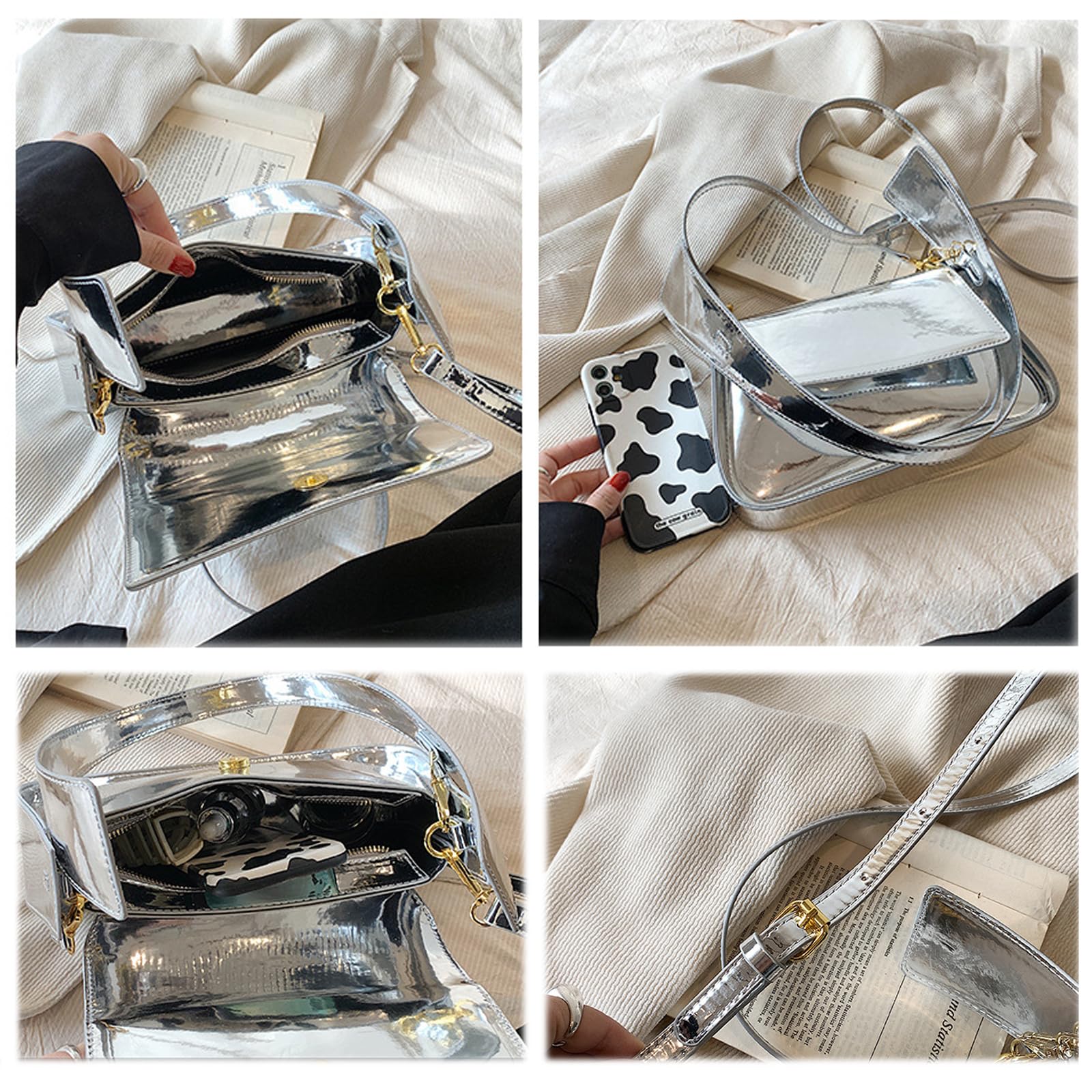 Y2K Silver & Gold Evening Clutch Purse - Metallic Party Handbag for Women, Shoulder Bag for Night Out, Wedding, Prom & Special Events