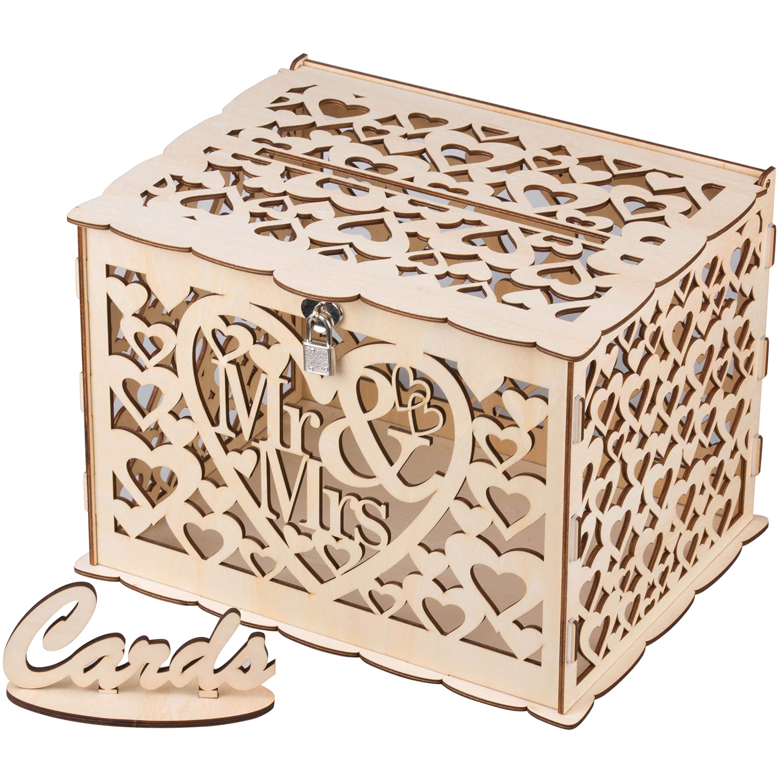 GLM Wedding Card Box with Lock and Key - Rustic Wooden Money Gift Box for Wedding Reception Decorations - Perfect for Securing Cards, Gifts & Cash at Weddings, Anniversaries & Special Events (Natural)