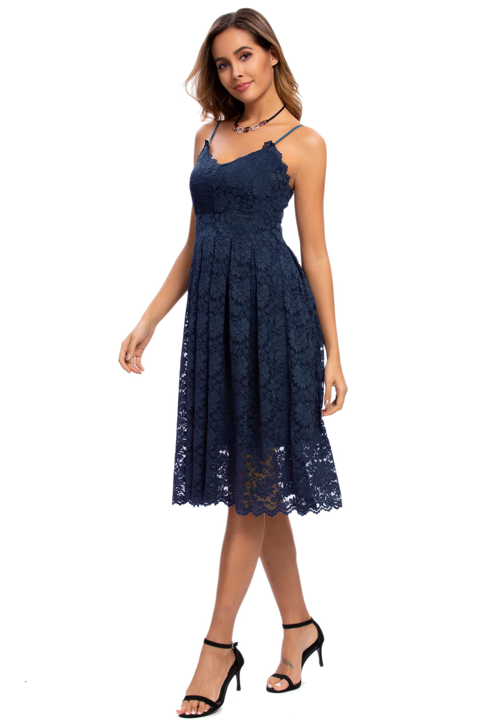 Elegant ATNLEWHI Women's Spaghetti Strap V-Neck Sleeveless A-Line Lace Dress for Evening, Cocktail Party, Formal Wedding Guest - Perfect for Summer Weddings, Date Nights & Special Occasions