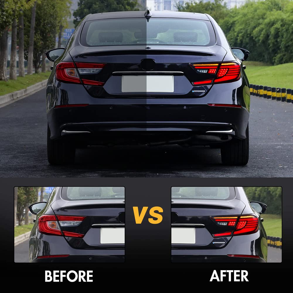 2018-2022 Honda Accord 10th Gen LED Taillights - Sequential Turn Signal Angel Wing Tail Light Assembly Replacement for EX/EX-L/LX/Sport/Touring/Hybrid Models | Enhanced Safety & Custom Style | Perfect for Night Driving & Car Modifications