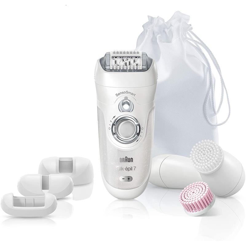 Braun Silk épil 7 SensoSmart Wet & Dry Epilator for Women - Hair Removal Device with Facial Cleansing Brush Head - Painless Cordless Epilator for Legs, Arms, Bikini & Face - Perfect for Shower, Travel & Home Use
