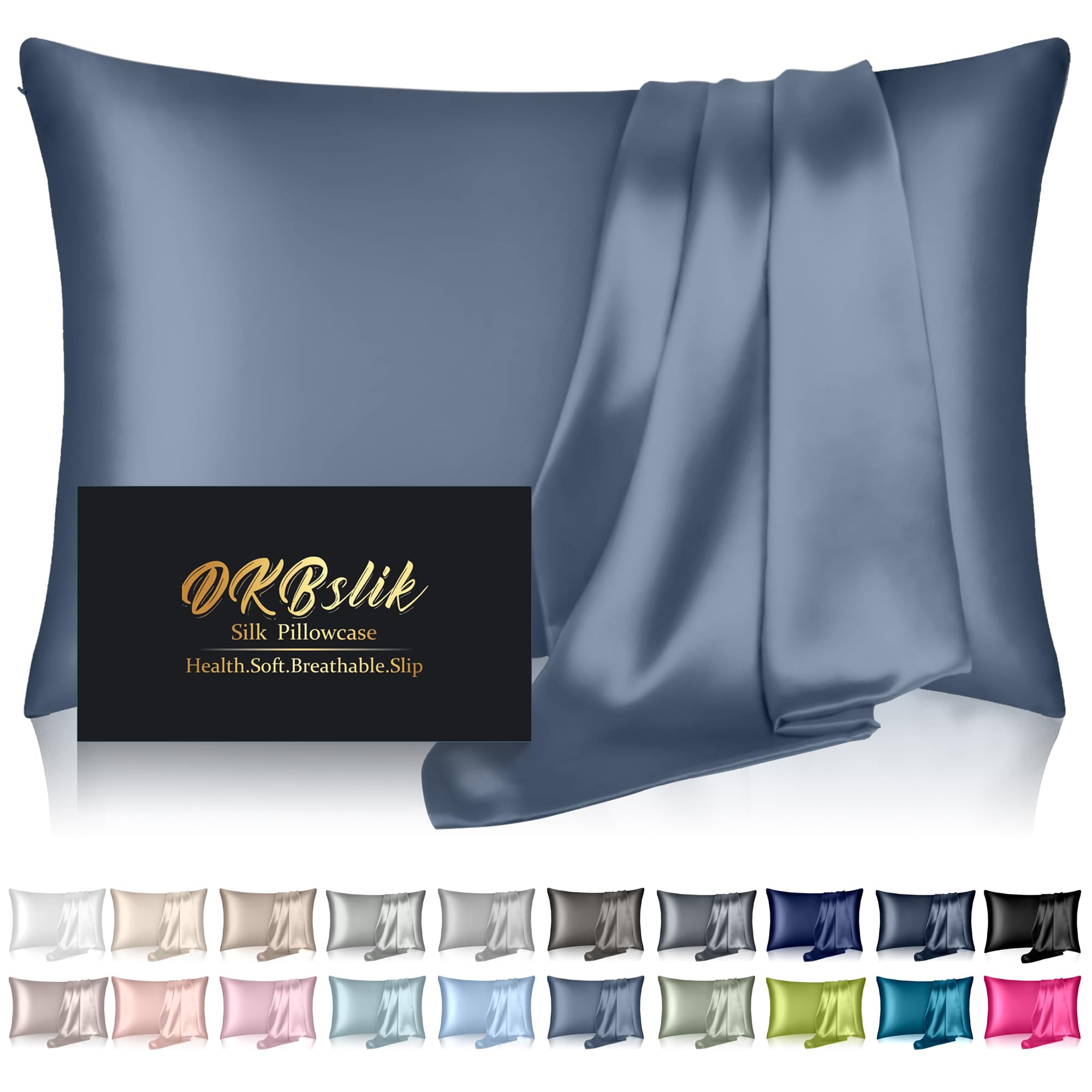 Premium Mulberry Silk Pillowcase King Size - 100% Natural Silk for Hair & Skin Care, Anti-Acne & Cooling Pillow Cover with Hidden Zipper for Beauty Sleep (Ash Blue) - Perfect Gift for Women & Men, Ideal for Bedroom Luxury, Travel & Hot Sleepers