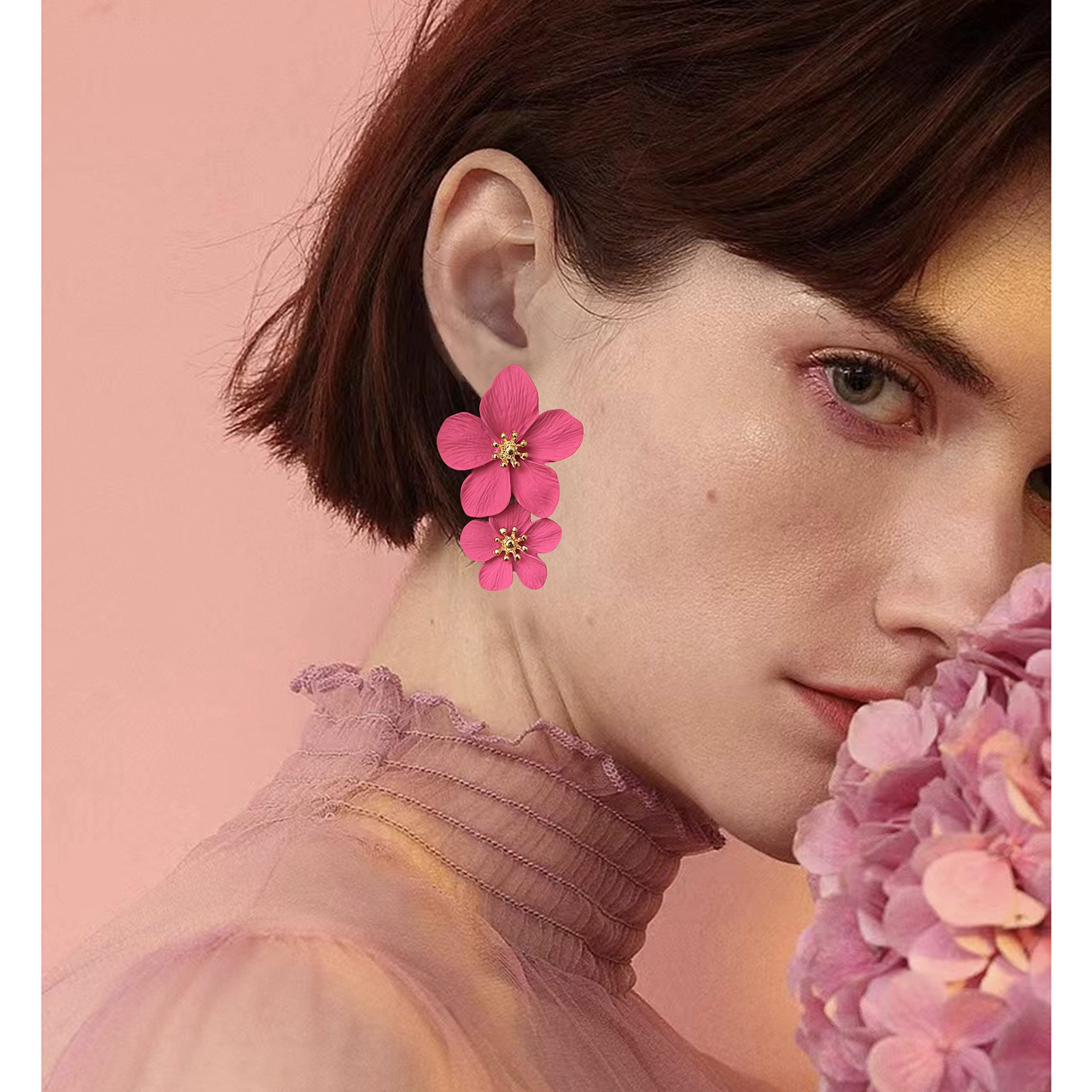 GPASTG Elegant Bohemian Large Metal Double Flower Matte Earrings - Chic Statement Dangle Drop Jewelry for Women - Perfect for Weddings, Parties & Special Occasions - Unique Fashion Gift Idea