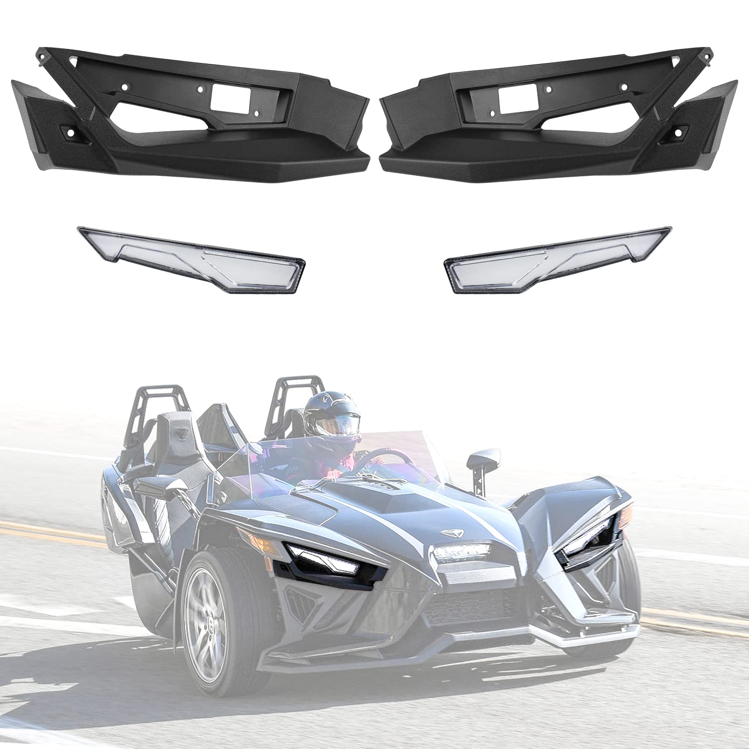 Polaris Slingshot S SL SLR R LE 2014-2021 Front Upper Accent Panel Light Kit - Daytime Running Lights & Trim Panel Replacement #2884604 #2414077 #2414078 | Upgrade Your Ride for Enhanced Visibility & Style