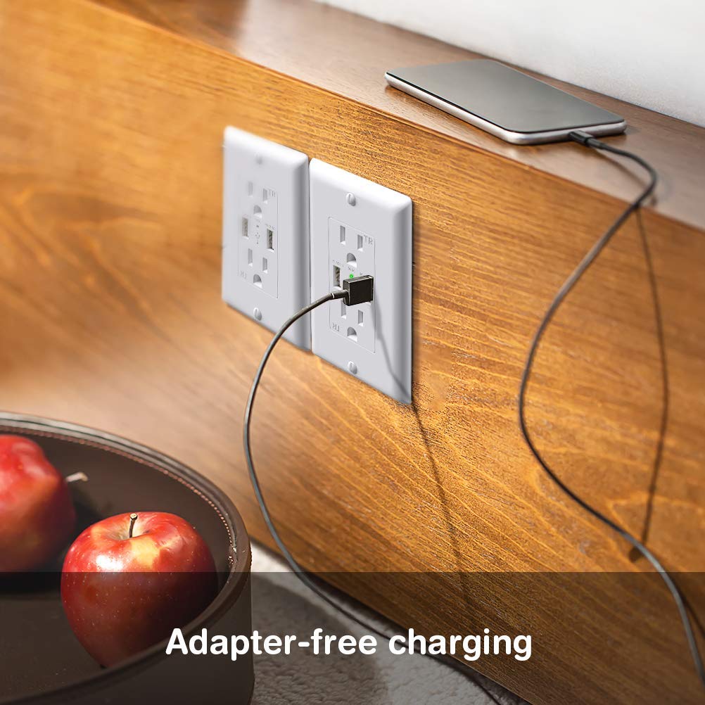 10-Pack High Speed 4.2A USB Outlet Charger Wall Plate - Dual USB Ports, 15A 125V 60Hz Tamper Resistant Electrical Receptacle with Free Faceplate - Perfect for Home, Office & Hotel Room Charging Stations