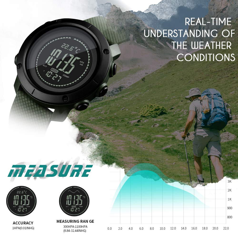 OEIPSMK Men's Digital Compass Watch - Military Sports Watch with Pedometer, Altimeter, Barometer & Temperature Sensor - Waterproof Wristwatch for Men & Women - Perfect for Hiking, Running & Outdoor Adventures