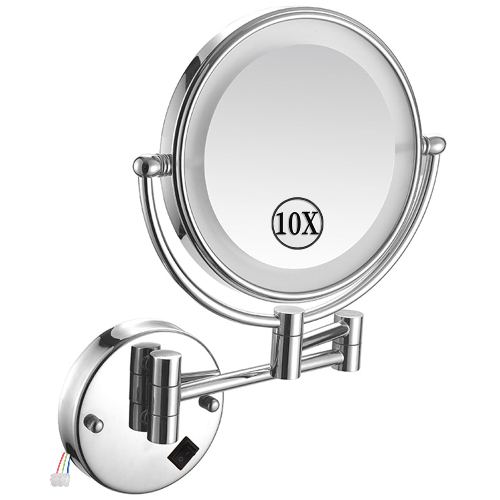 LED Makeup Mirror with Lights - Double Sided 1X/10X Magnifying Vanity Mirror, 360° Swivel & Extendable Wall Mounted Chrome Bathroom Mirror for Perfect Makeup Application & Skincare Routine