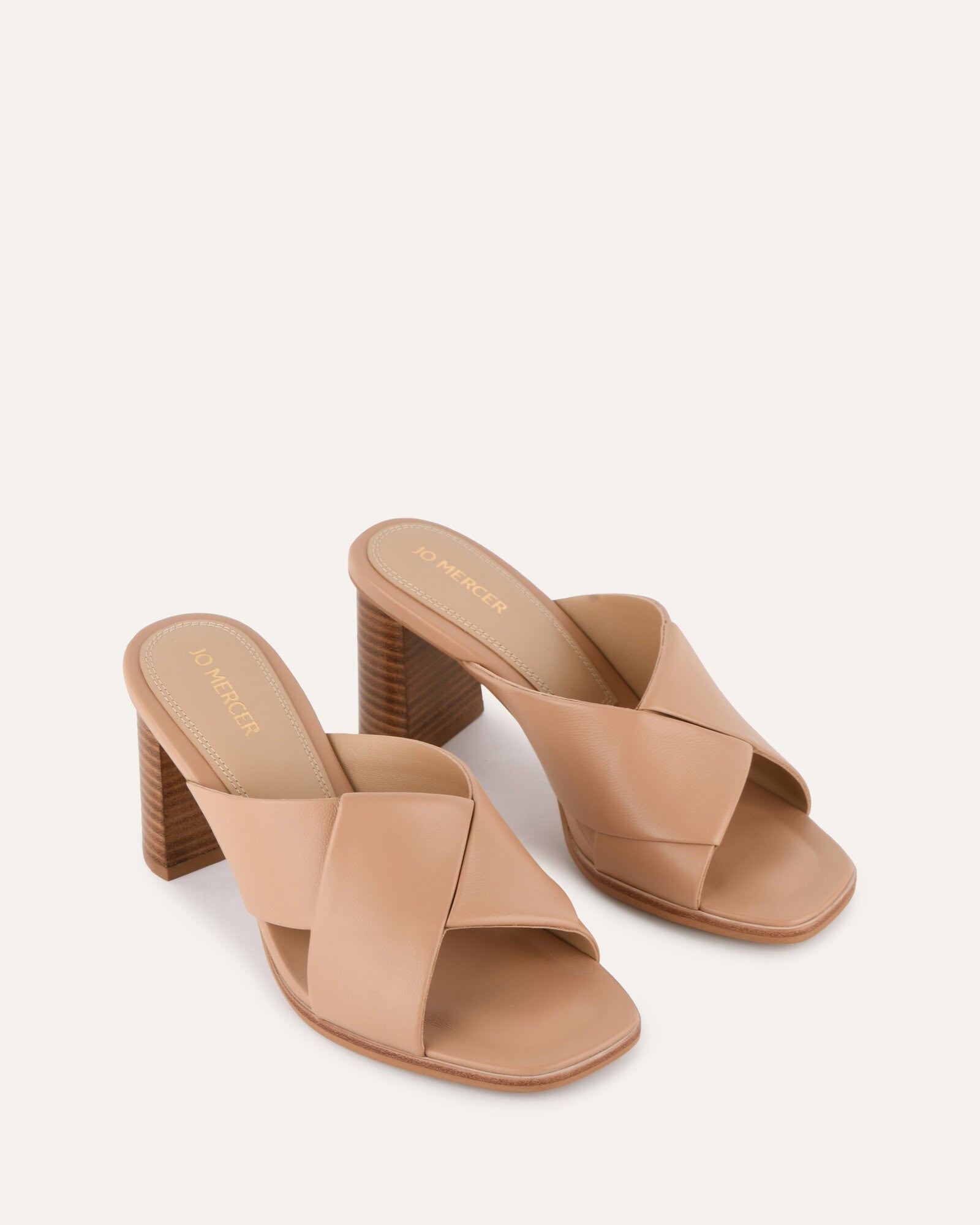 Carrie Mid Heel Sandals - Women's Beige Leather Summer Dress Sandals for Weddings, Parties & Office Wear