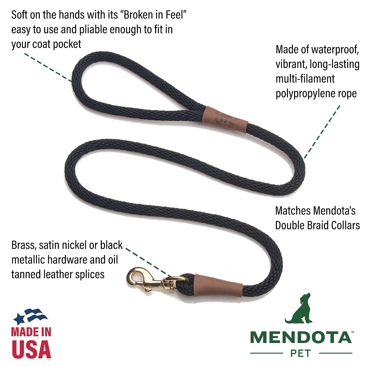 Mendota Pet Snap Leash - British-Style Braided Dog Lead for Small & Medium Breeds, 3/8 in x 6 ft, Camo Design - Made in USA | Perfect for Walking, Training & Outdoor Adventures with Your Dog