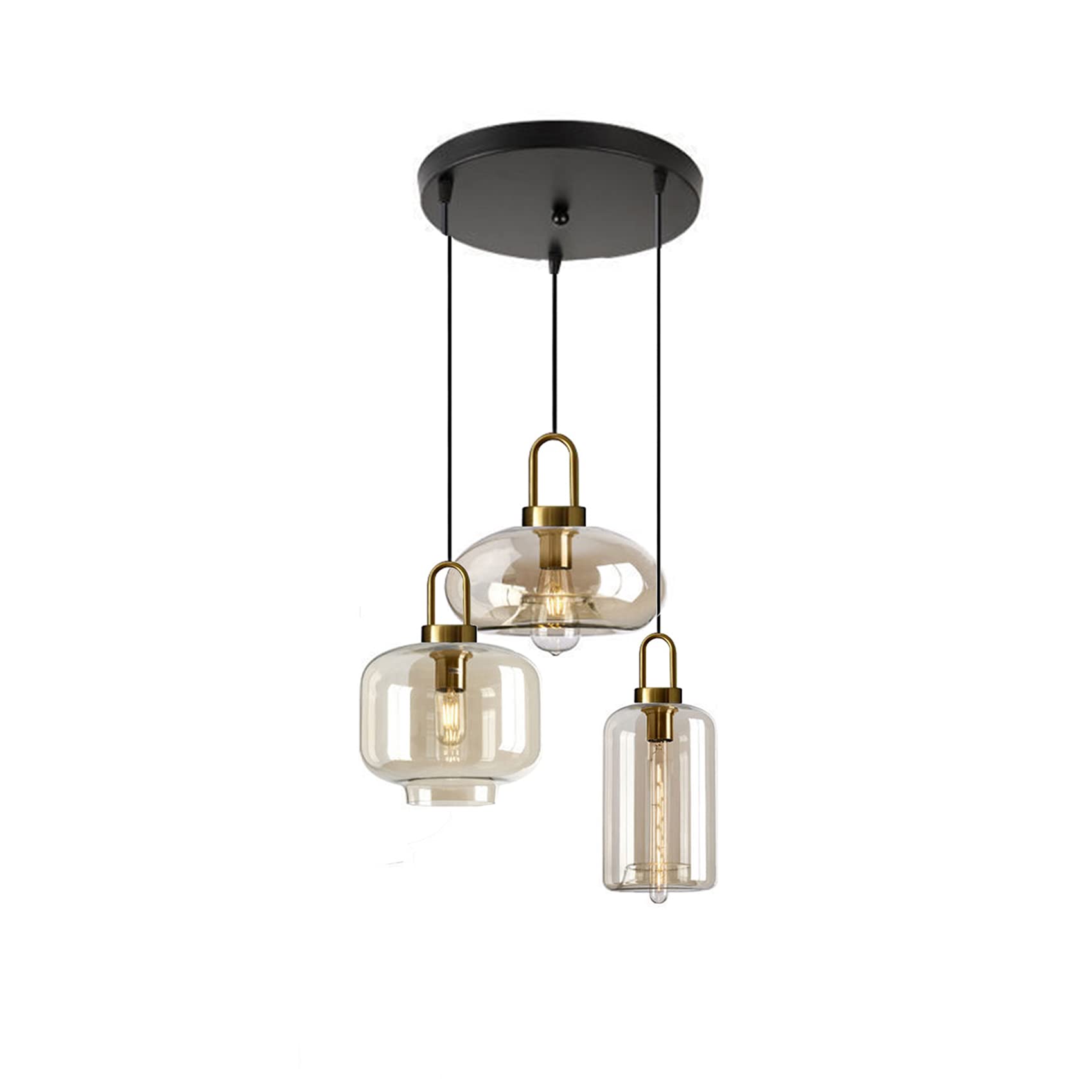 **Amber Glass Pendant Light Fixtures - 3-Light E26 Hanging Chandelier for Kitchen Island, Dining Room & Living Room - Warm Ambient Lighting for Modern Home Decor**