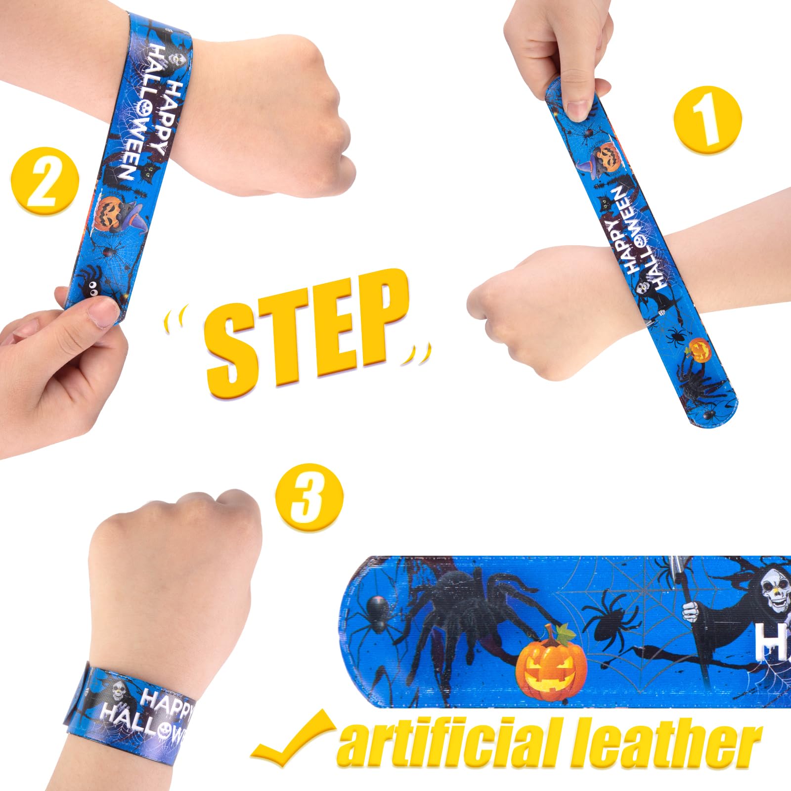 96PCS Halloween Slap Bracelets for Kids - Bulk Party Favors, Trick or Treat Goodie Bag Stuffers, Fun Halloween Wristbands for Classroom Prizes & Costume Accessories