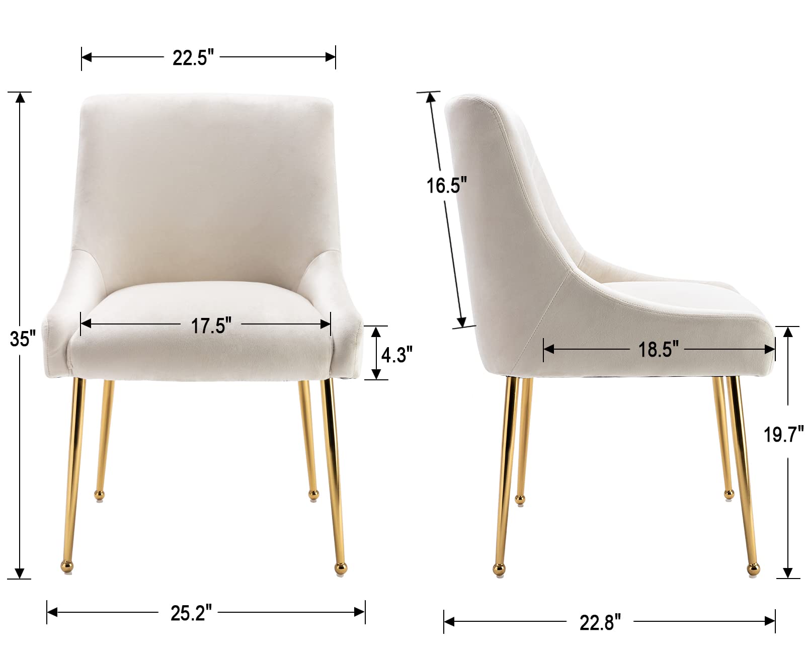 Premium Velvet Dining Chairs Set of 2 - Modern Upholstered Accent Chairs with Gold Metal Legs for Kitchen, Dining Room, Living Room & Bedroom - Soft Cream Velvet Fabric - Perfect for Entertaining, Family Meals & Home Decor
