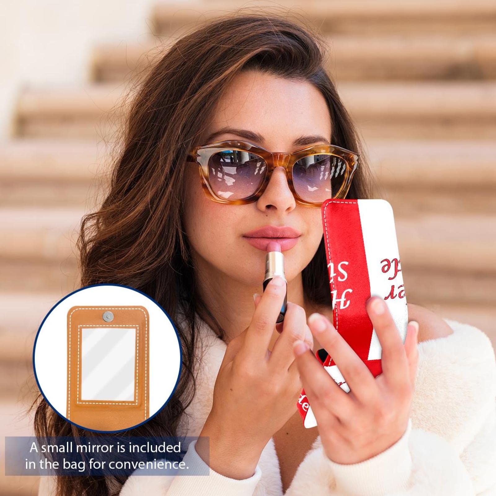 Personalized Lipstick Case - Portable Makeup Bag & Cosmetic Pouch Organizer for Women and Men (His & Hers) - White & Red - Perfect for Travel, Home Storage & Gift Giving
