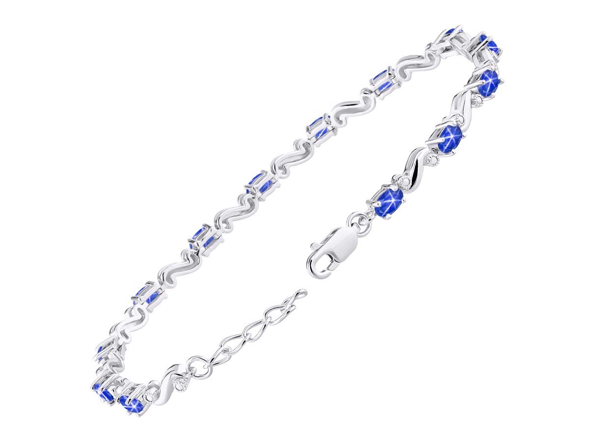 Rylos Women's 925 Sterling Silver Tennis Bracelet with Gemstones & Diamonds - Adjustable 7-8 Inch Wrist Size, 13 Elegant 5x3mm Stones - Perfect for Everyday Wear, Gifts & Special Occasions