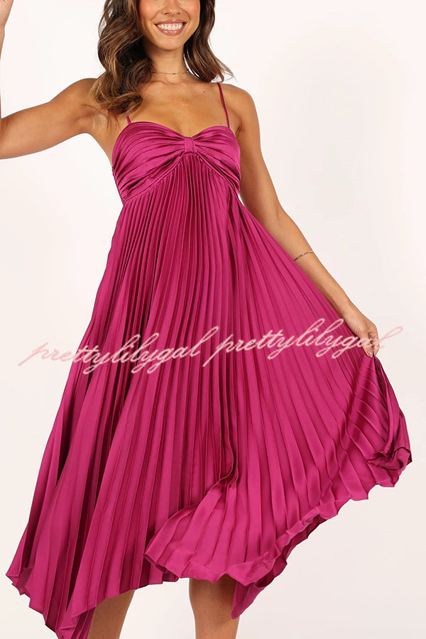 Elegant Solid Color Sexy Suspender Pleated Midi Dress for Women - Trendy Irregular Hem Party & Date Night Outfit