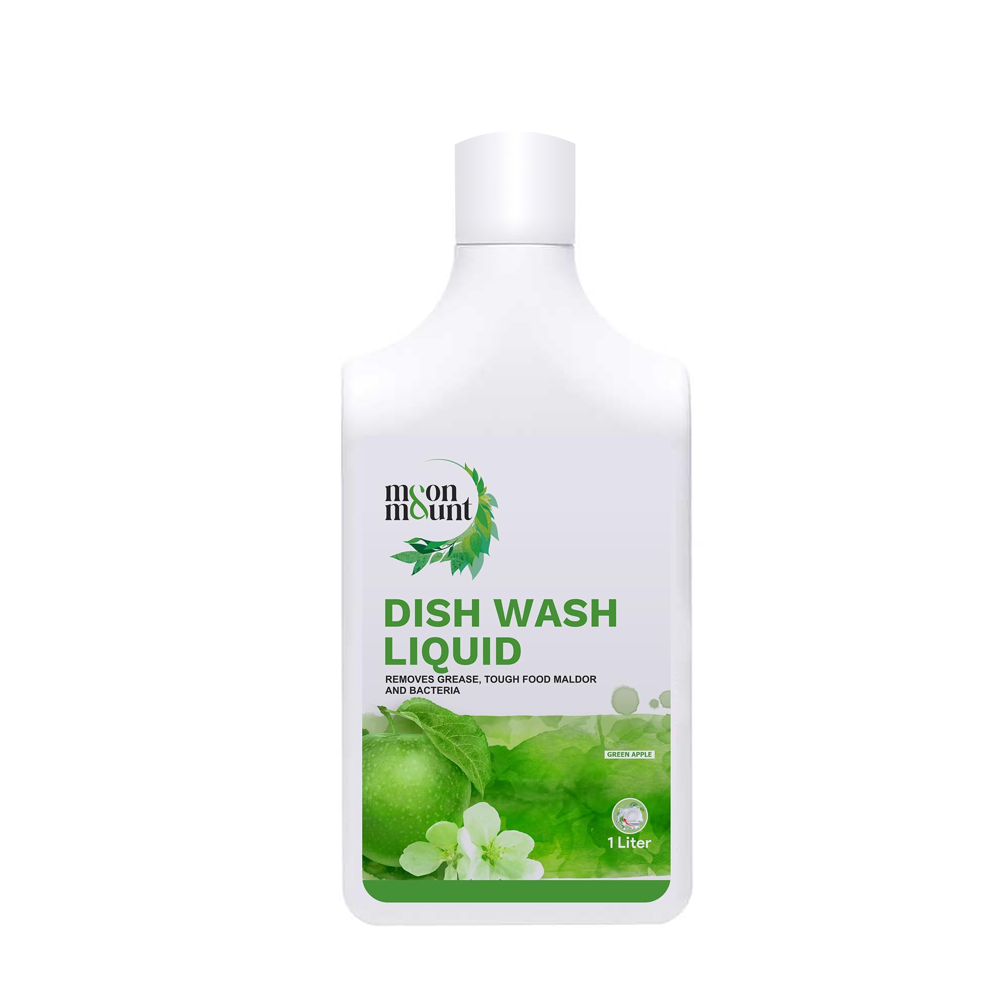 Moon & Mount Green Apple Dishwashing Liquid Gel - 1 Liter | No Residue, Powerful Grease Cleaner for All Kitchen Utensils | Perfect for Daily Dishwashing, Pots & Pans Cleaning