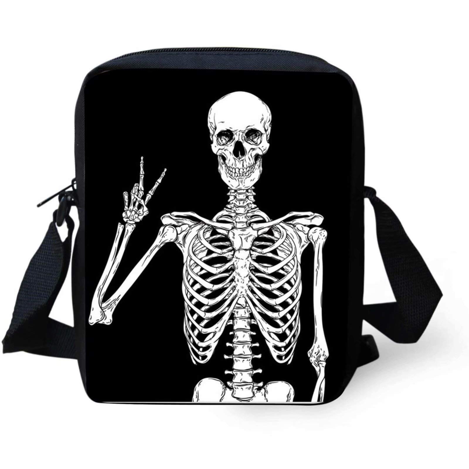 Victory Skeleton Skull Print Unisex Crossbody Bag - Small Messenger Shoulder Bag for Men, Women, Boys & Girls - Perfect for Travel, School & Daily Use