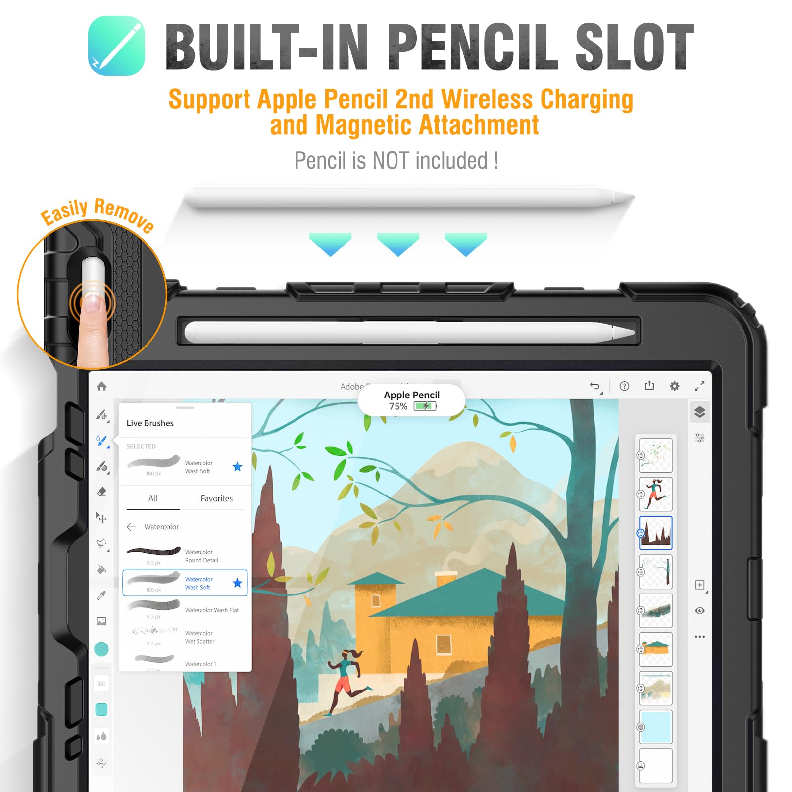 Shockproof iPad Air 5th/4th Generation 10.9 inch Case with Pencil Holder, Built-in Screen Protector & Hand Strap - Compatible with iPad Air 5/4 Models (A2316 A2324 A2588 A2589 A2591 A2072 A2325) - Black - Perfect for Work, School & Travel Protection