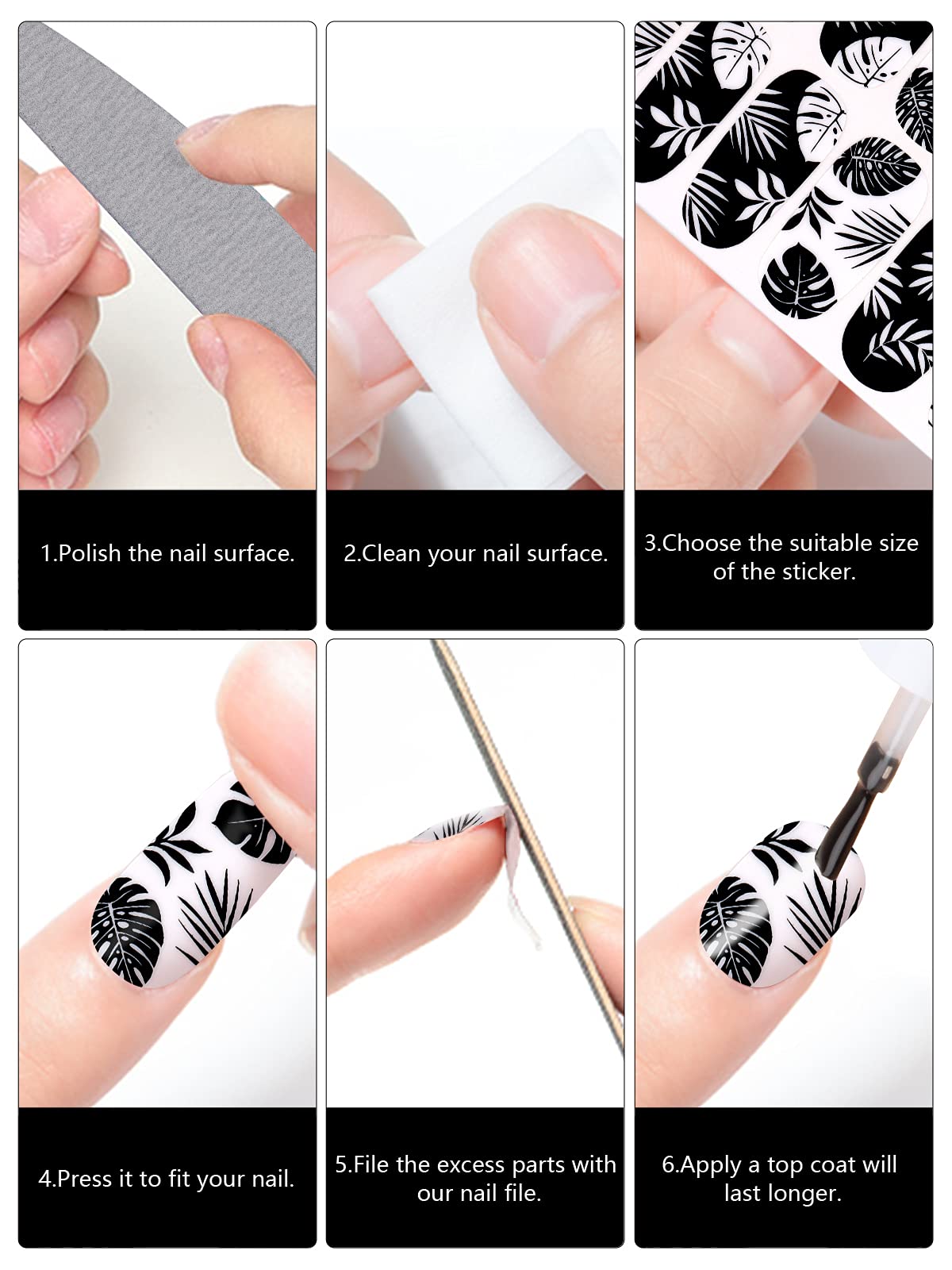 EBANKU 12 Sheets Black and White Nail Polish Strips - Full Wrap Adhesive Nail Stickers with Nail File, Floral Vine Design Nail Art Decals for Women | Perfect for Parties, Weddings, and Everyday Nail Decor