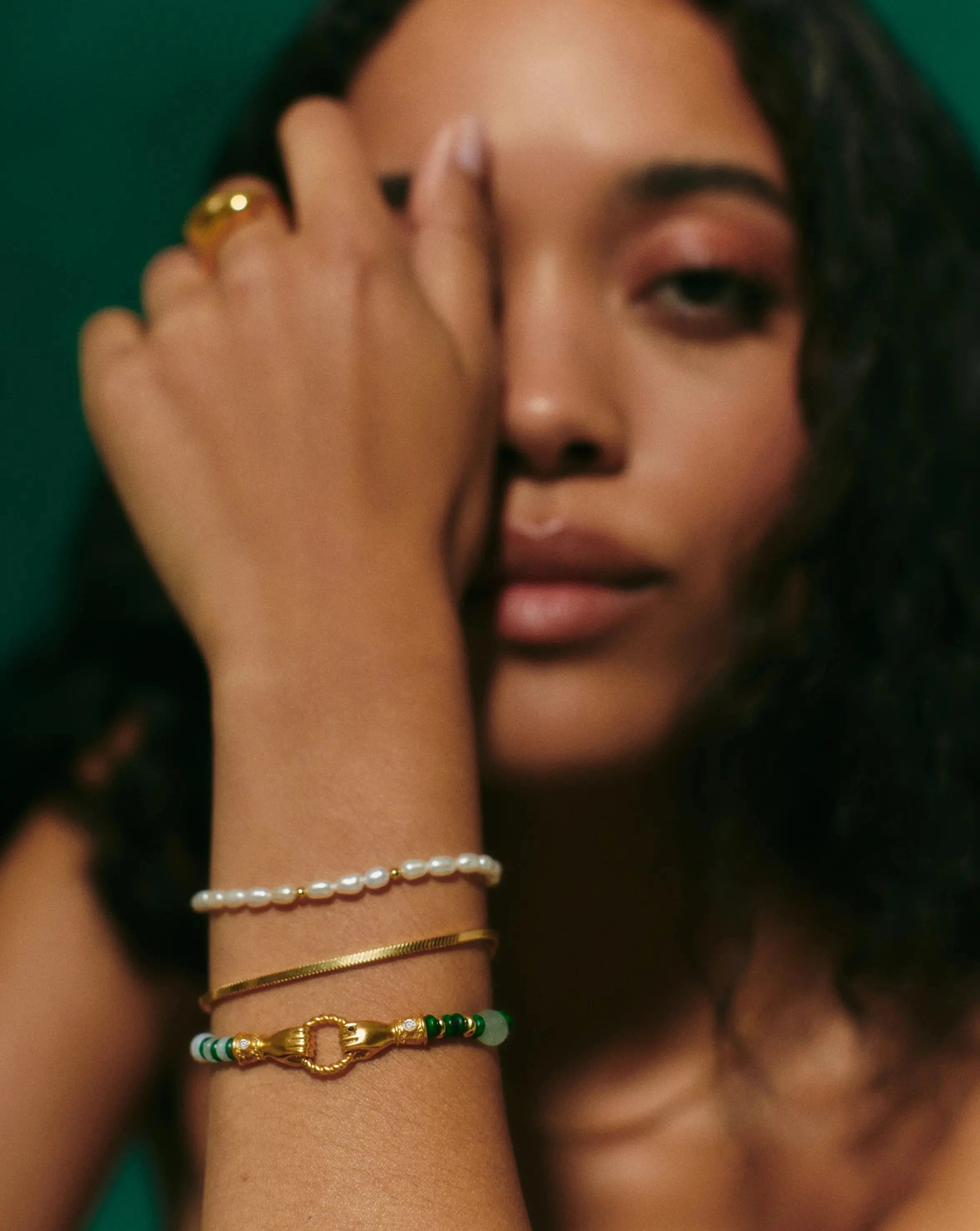 Harris Reed In Good Hands Beaded Gemstone Bracelet - 18k Gold Plated Multi Green Gemstone & Pearl Bracelet for Women | Elegant Jewelry Gift for Birthday, Anniversary & Special Occasions