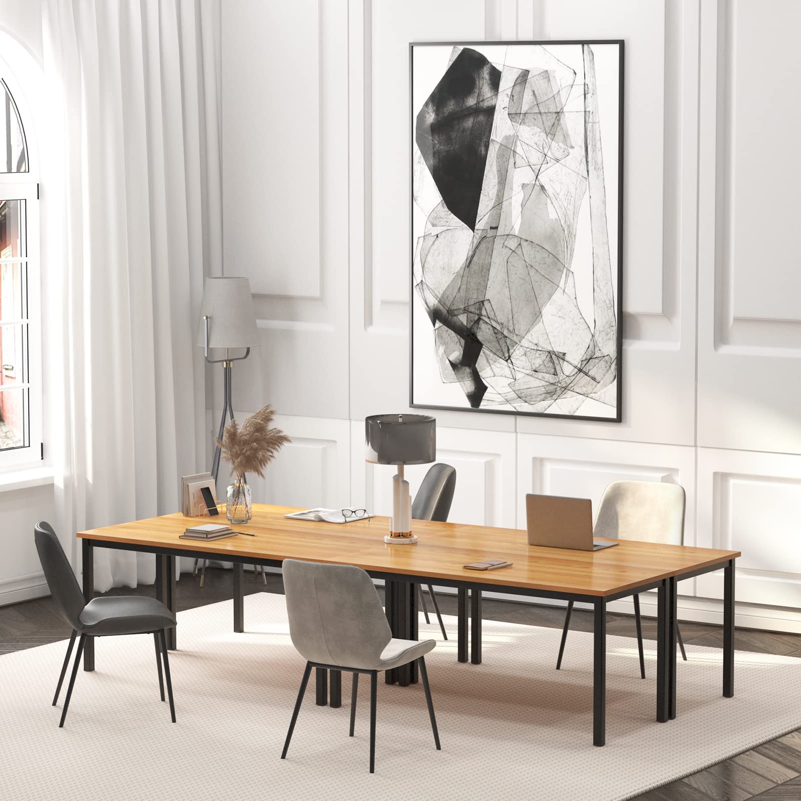 SogesHome 55 Inch Computer Desk - Sturdy Office Desk with Large Work Surface, Home Office Workstation & Writing Table in Teak Finish - Perfect for Remote Work, Gaming & Study Spaces