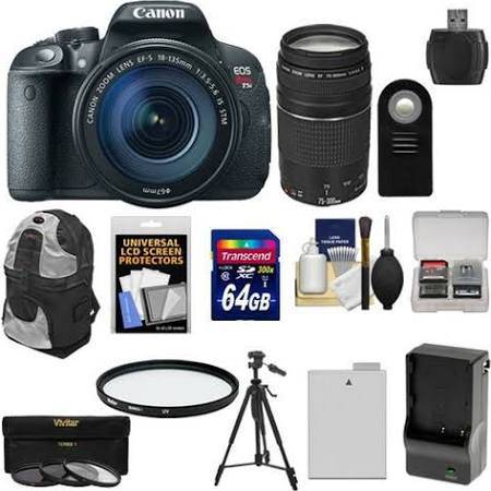 Canon EOS Rebel T5i / 800D & T7i DSLR Camera Bundle with EF-S 18-135mm IS STM Lens, EF 75-300mm III Lens, 64GB Card, Battery, Backpack & 3 Filters Kit - Perfect for Travel Photography, Wildlife Shooting & Professional Portraits