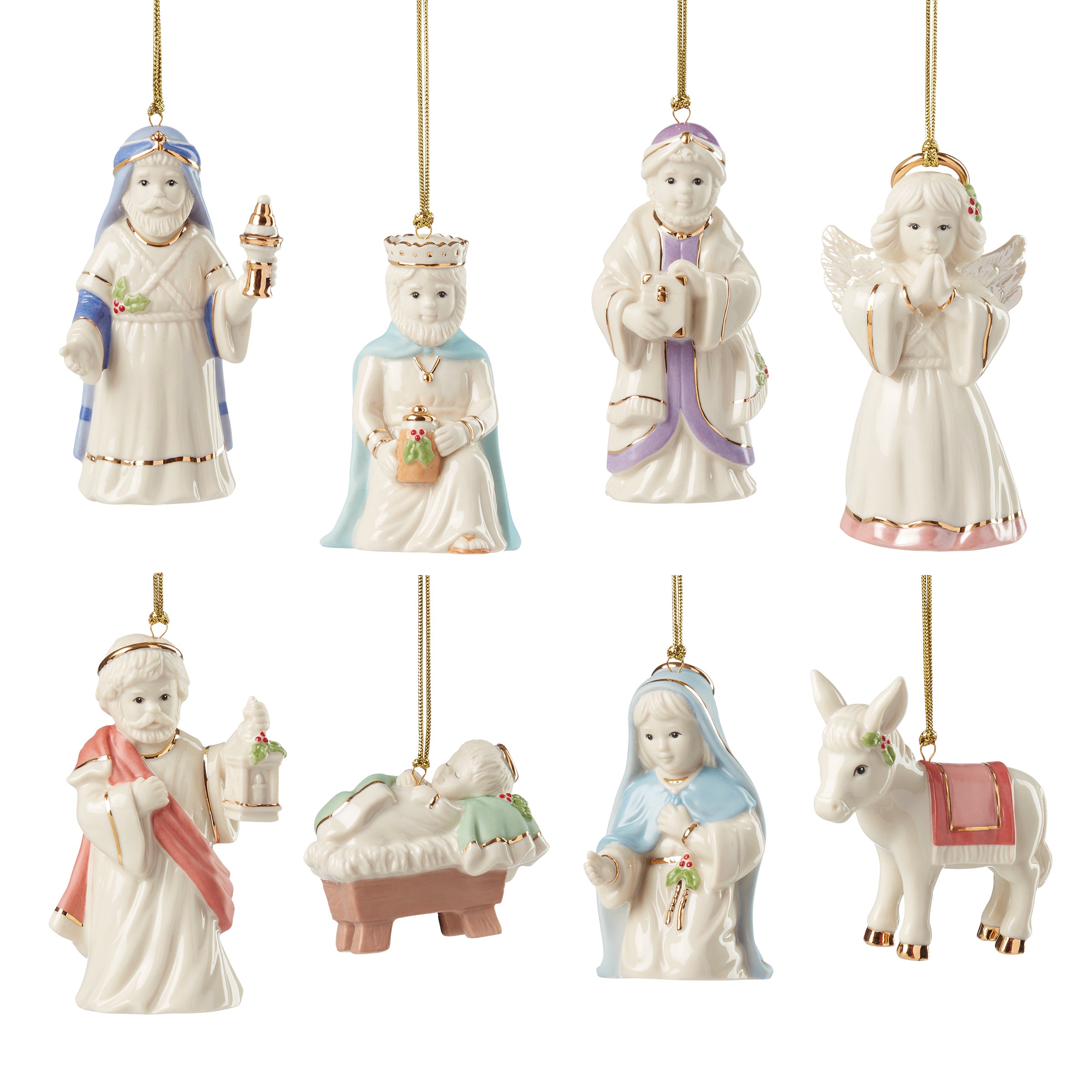 Nativity 8 Piece Ornament Set - Handcrafted Christmas Tree Decorations for Holiday Home Decor, Church, and Nativity Scene Displays