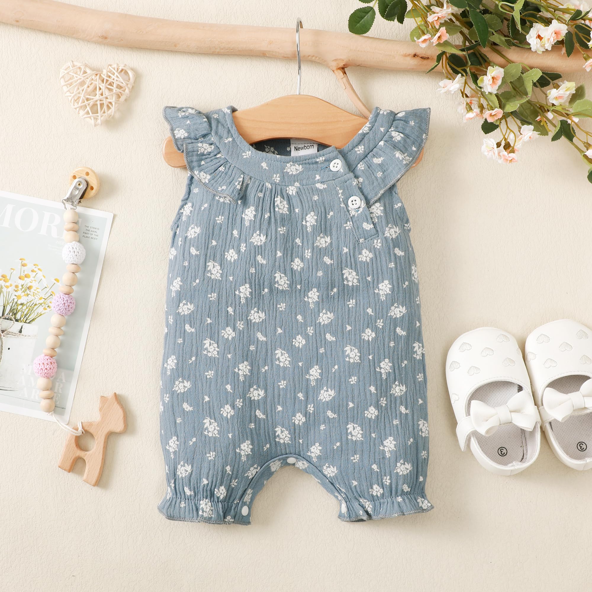 Newborn Baby Girl Clothes - Floral Short Sleeve Romper Jumpsuit | Summer Outfits for Infant | Soft Bodysuit for Playtime, Photos & Special Occasions