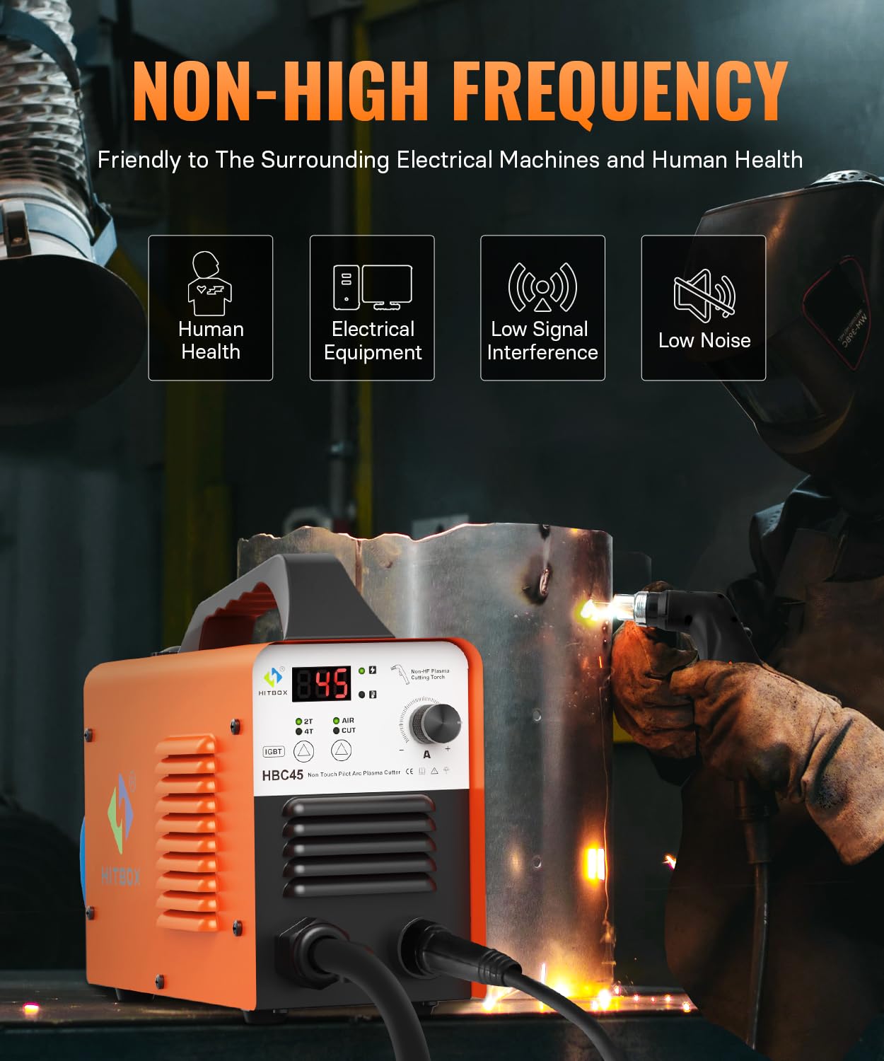 HITBOX 45Amp Plasma Cutter - Dual Voltage 110V/220V IGBT Inverter Metal Cutting Machine with Digital Display, 1/2