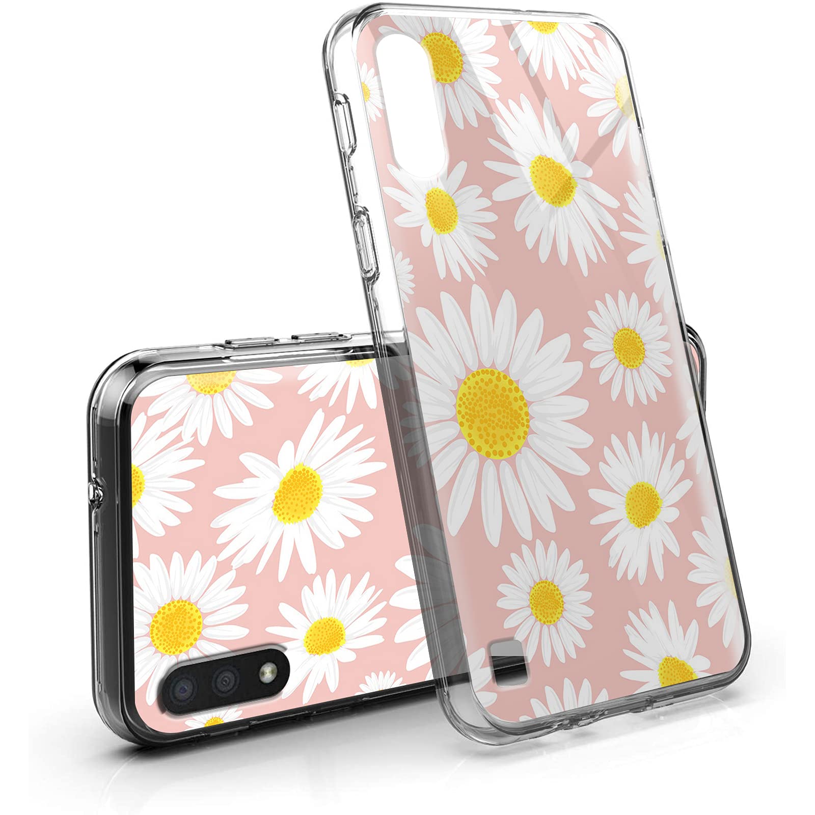 Samsung Galaxy A01 Case - Clear Daisy Pink Slim Dual Layer Shockproof Protective Cover for Women & Girls | Perfect for Everyday Use, Work & Travel | Compatible with Samsung Galaxy A01 5.7