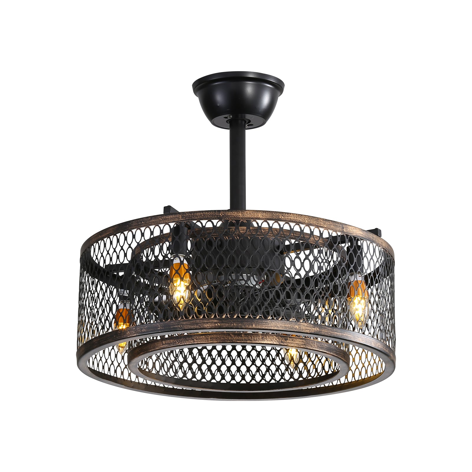 20 Inch Caged Ceiling Fan with LED Lights - Industrial Style Vintage Ceiling Fan for Bedroom, Living Room, Porch - Dimmable & Remote Control Included (Bulbs Not Warranted)
