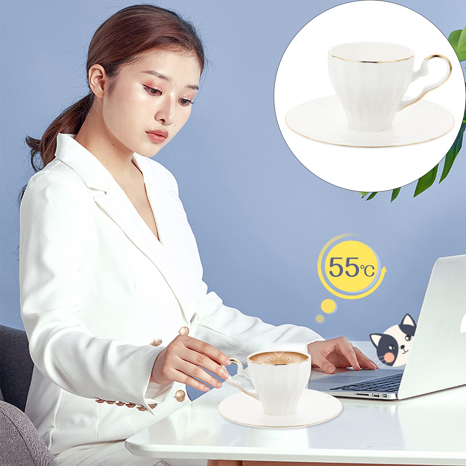 Premium White Bone China Cappuccino & Espresso Cup Set with Saucers - Elegant Ceramic Coffee Mugs for Home, Café & Travel Use